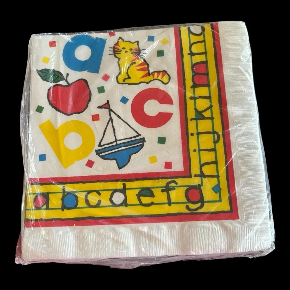 Vintage Gibson Paper Plates Napkins Table Cover ABC's Teacher School USA‎ NEW